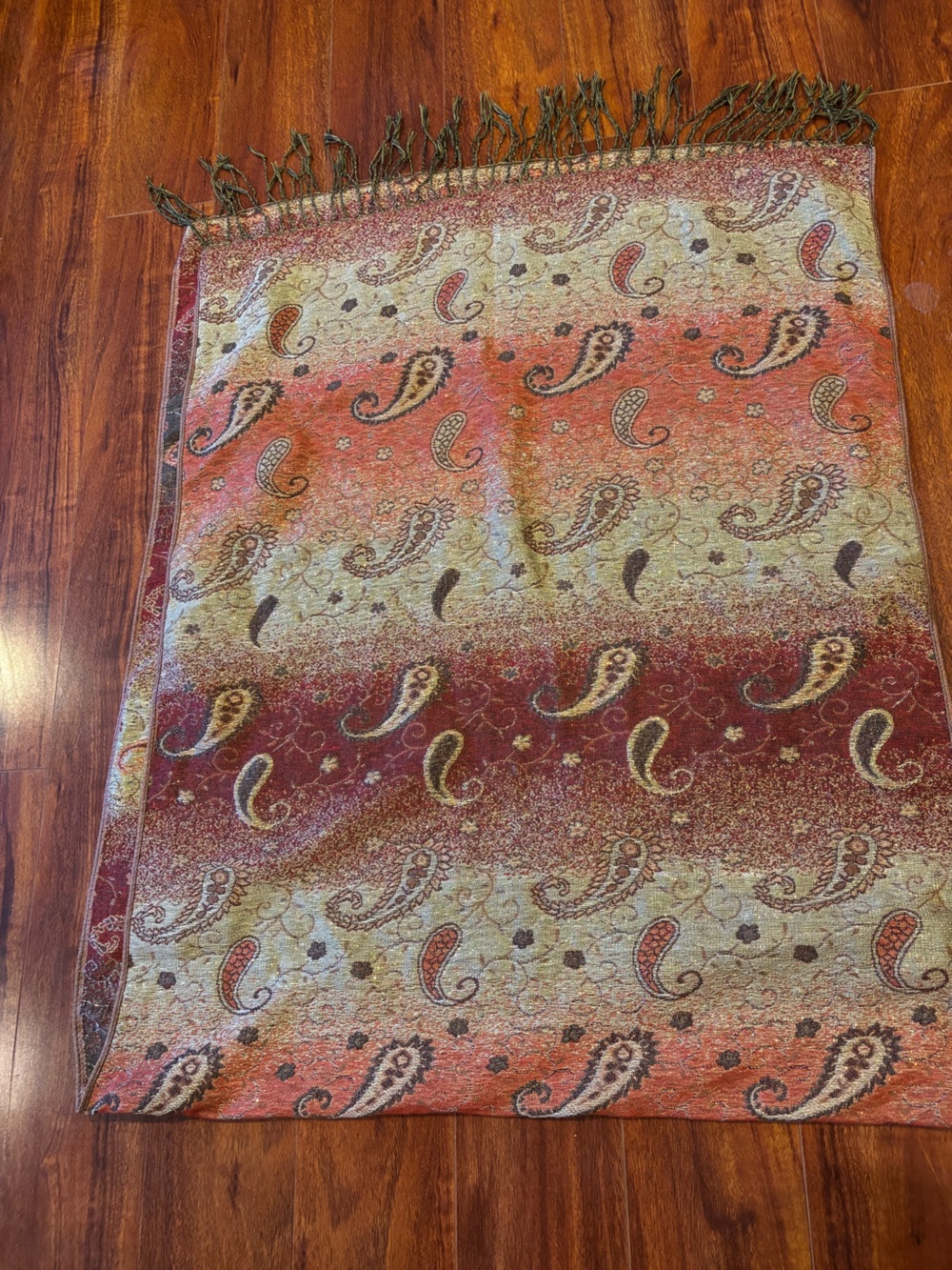 Paisley Patterned Wrap Scarf - Red, Cream & Brown